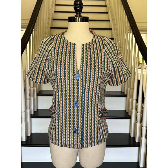 Vintage 50s60s Knit Jacket Midcentury Rockabilly PinUp Jackie O Preppy Easter - Picture 2 of 11